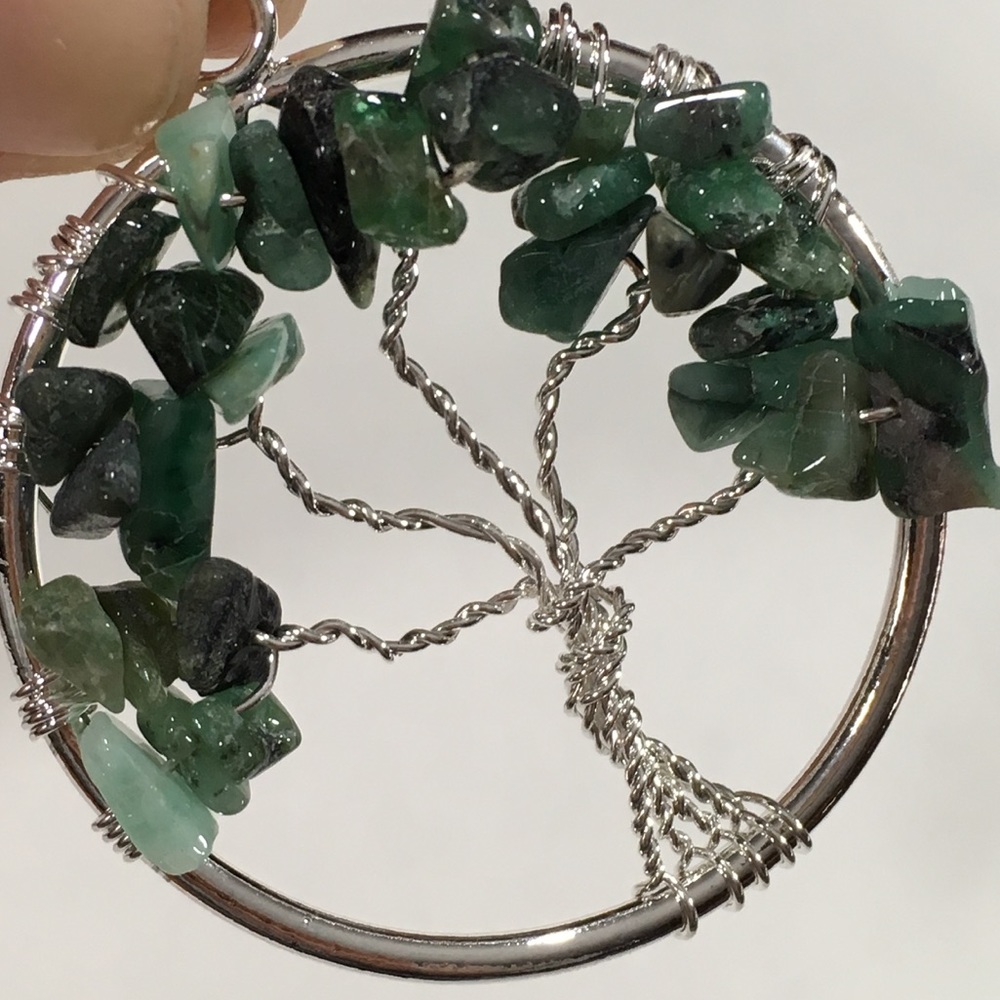 Emerald Tree of Life Pendant - natural stones